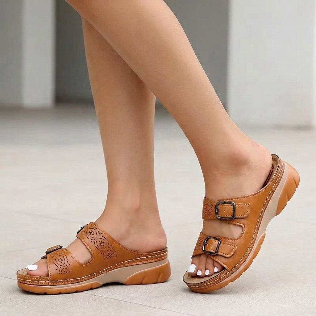Orthopedic Buckle Platform Slide Sandals for Women – Supportive & Comfortable Design