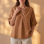 Relaxed Fit Pleated V-Neck Blouse for Women – Casual Stylish Comfort