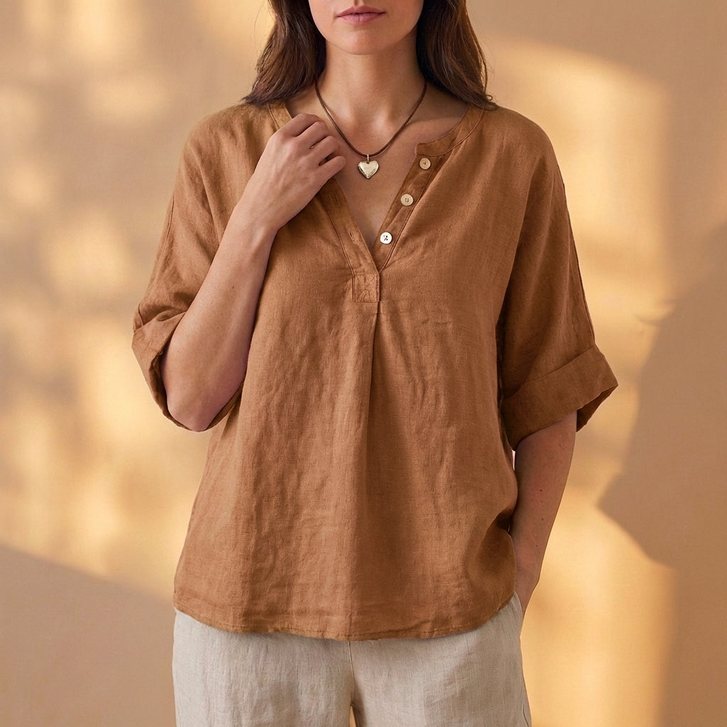 Relaxed Fit Pleated V-Neck Blouse for Women – Casual Stylish Comfort