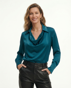 Draped Collared Relaxed Fit Cowl Neck Blouse for Women – Elegant Evening Style