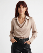 Draped Collared Relaxed Fit Cowl Neck Blouse for Women – Elegant Evening Style