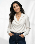 Draped Collared Relaxed Fit Cowl Neck Blouse for Women – Elegant Evening Style