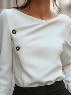 Draped Relaxed Fit Asymmetric Neckline Blouse for Women – Stylish Comfortable Design