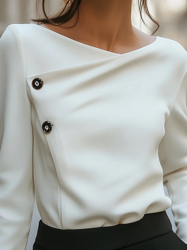 Draped Relaxed Fit Asymmetric Neckline Blouse for Women – Stylish Comfortable Design