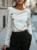 Draped Relaxed Fit Asymmetric Neckline Blouse for Women – Stylish Comfortable Design