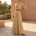Belted Wrap Collared A-Line Maxi Shirtdress for Women – Stylish Daytime Comfort