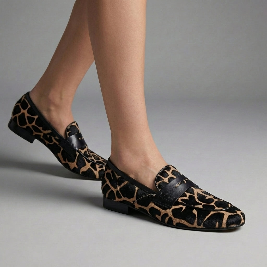 Animal Print Vamp Strap Loafers for Women – Stylish & Comfortable