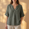 Relaxed Fit Pleated V-Neck Blouse for Women – Casual Stylish Comfort