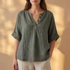 Relaxed Fit Pleated V-Neck Blouse for Women – Casual Stylish Comfort