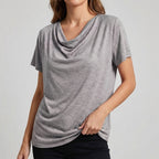 Draped Relaxed Fit Cowl Neck T-Shirts for Women – Casual Comfortable Style
