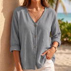 Relaxed Fit V-Neck Button-Down Shirt for Women – Casual Comfortable Style