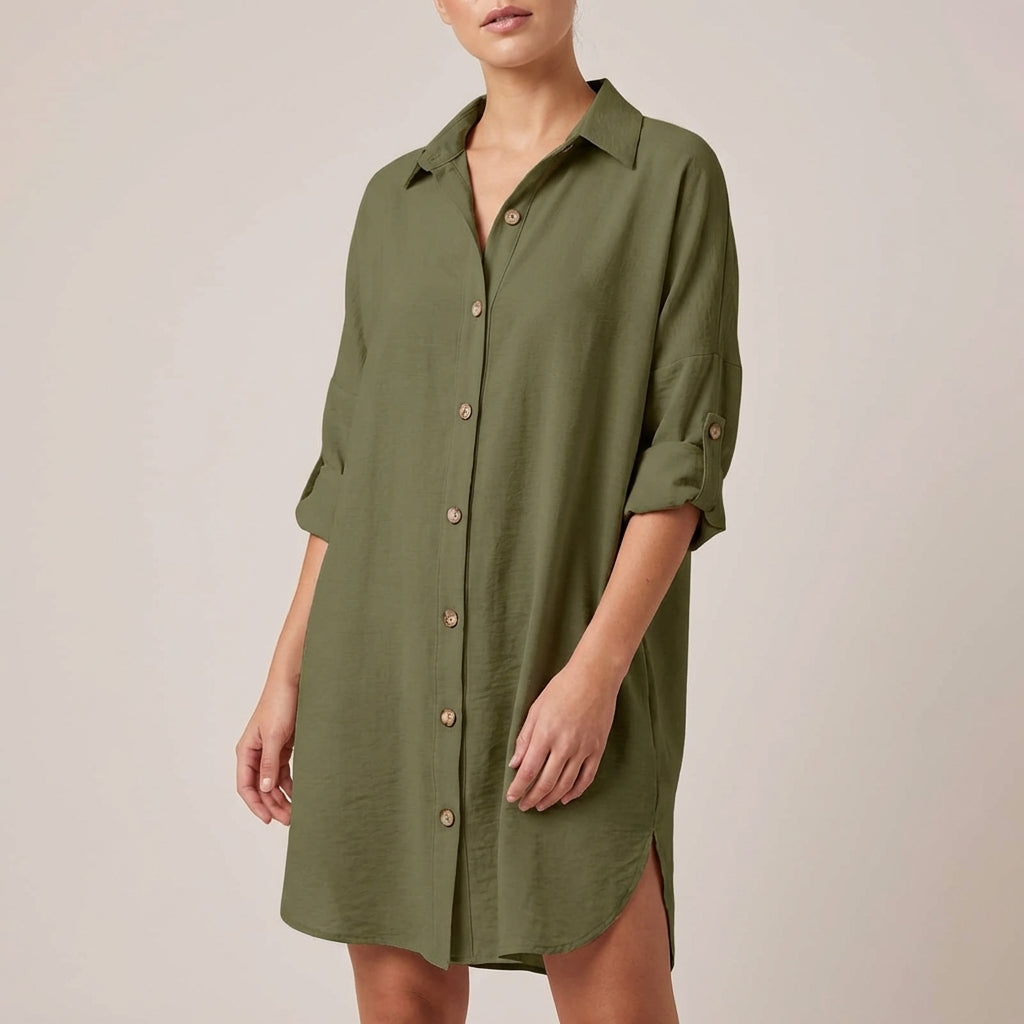 Relaxed Fit Collared Mini Shirt Dress for Women – Casual Stylish Comfort
