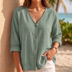 Relaxed Fit V-Neck Button-Down Shirt for Women – Casual Comfortable Style
