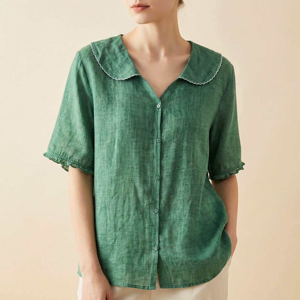 Sophia Relaxed Fit Blouse | V-Neck Scalloped Collar Blouse