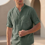 Relaxed Fit Band Collar Shirt for Men – Casual Comfort & Style