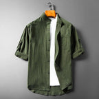 Arthur Relaxed Fit Band Collar Shirt | Button Front Chest Pocket Shirt