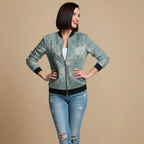 Women's printed patterned zip bomber jacket