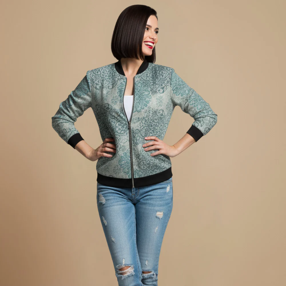 Women's printed patterned zip bomber jacket