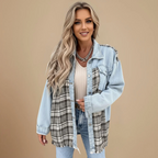 Women's checked pattern casual denim jacket