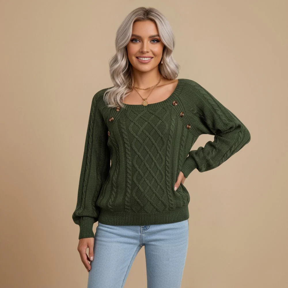 Women's casual square neck knit pullover sweater
