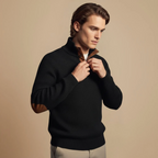 Men's stand collar pullover with elbow patches