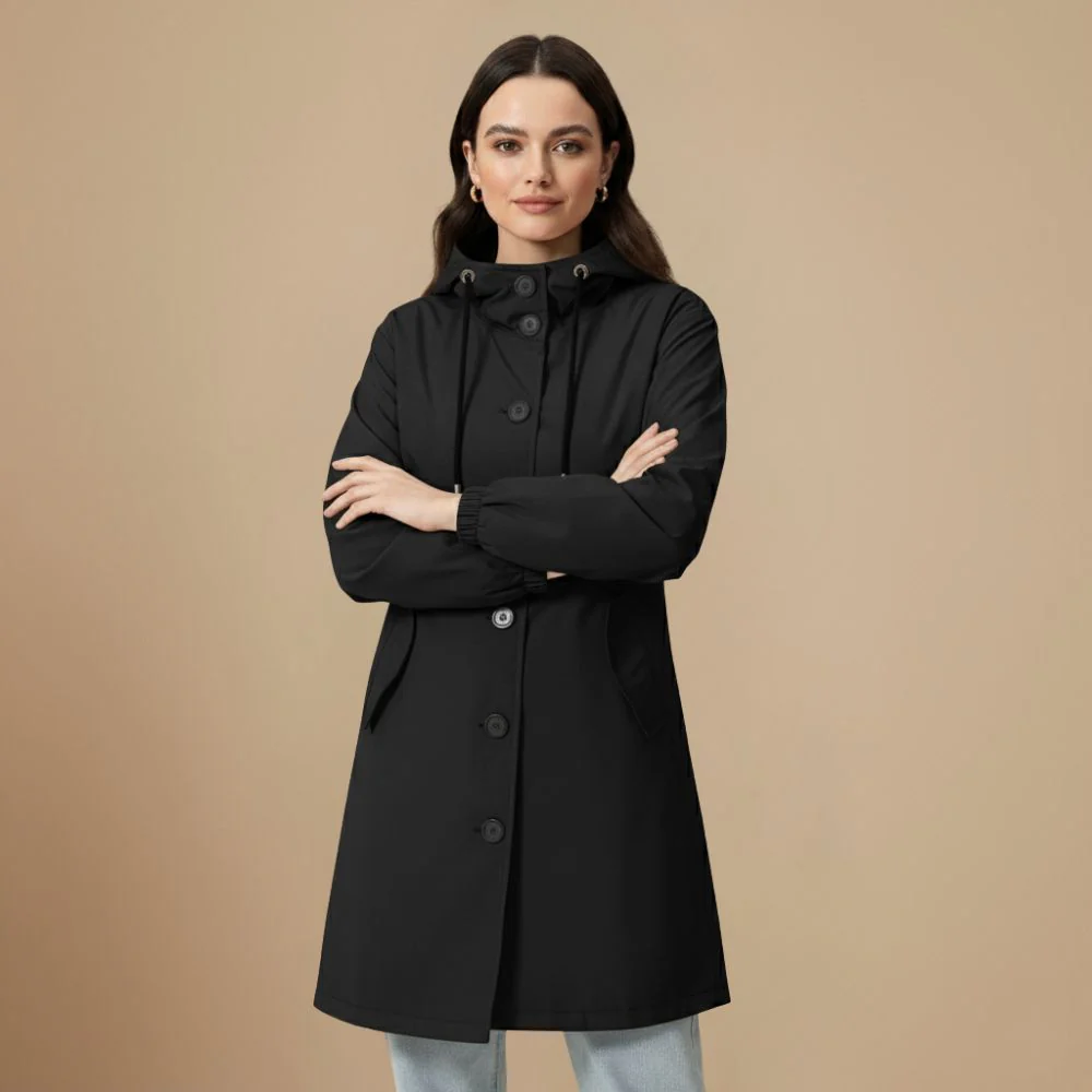 Women's mid length hooded windbreaker