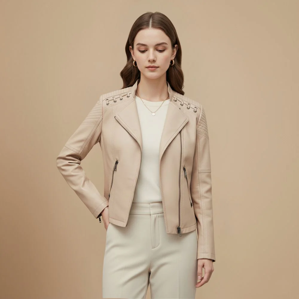 Women's cropped biker jacket with pockets