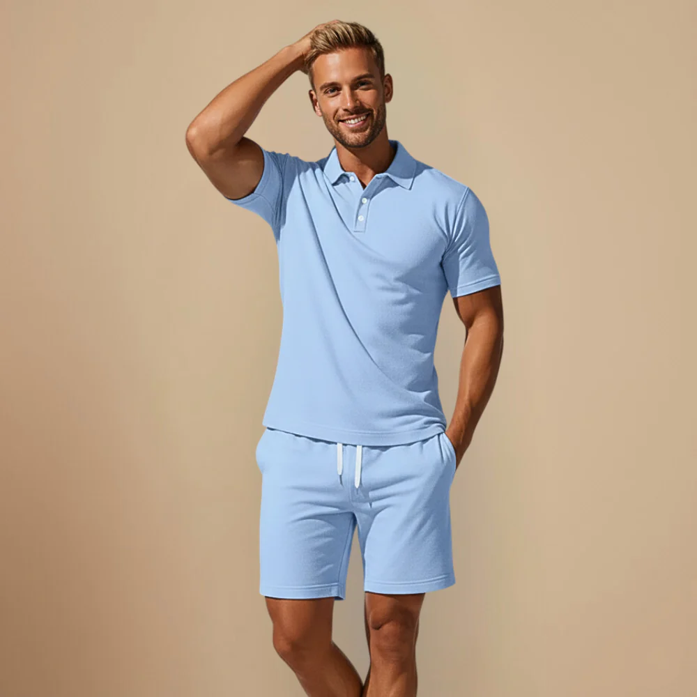 Men's casual button two-piece polo set