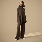 Women's high collar knitted sweater set