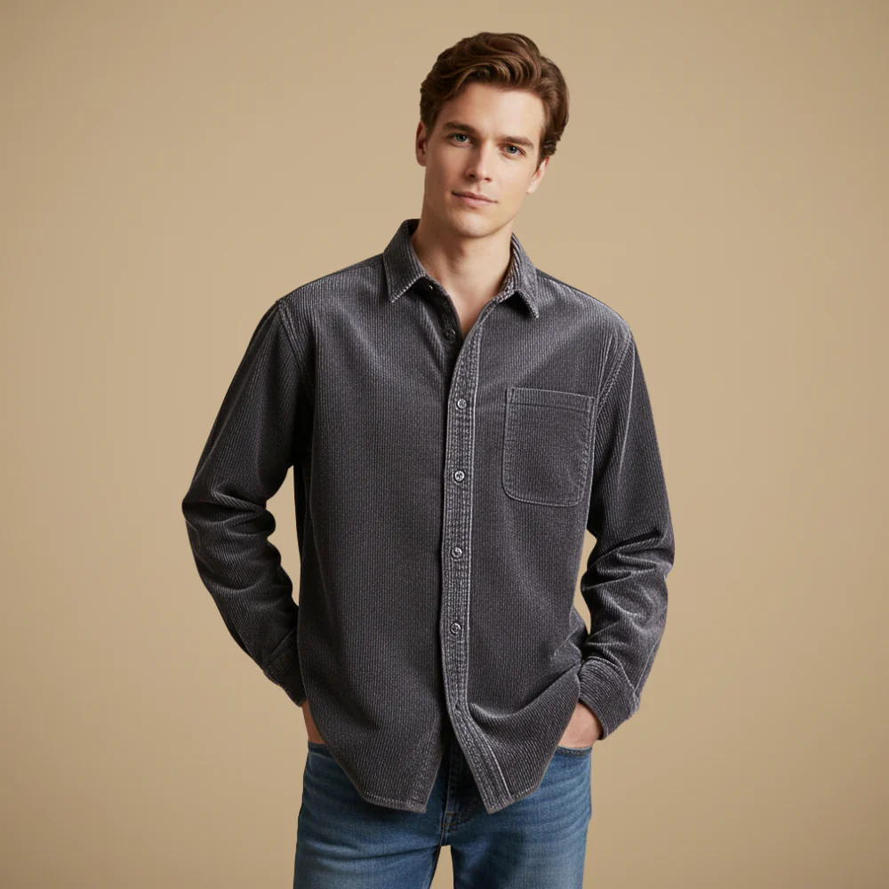 Men's corduroy casual long sleeve shirt
