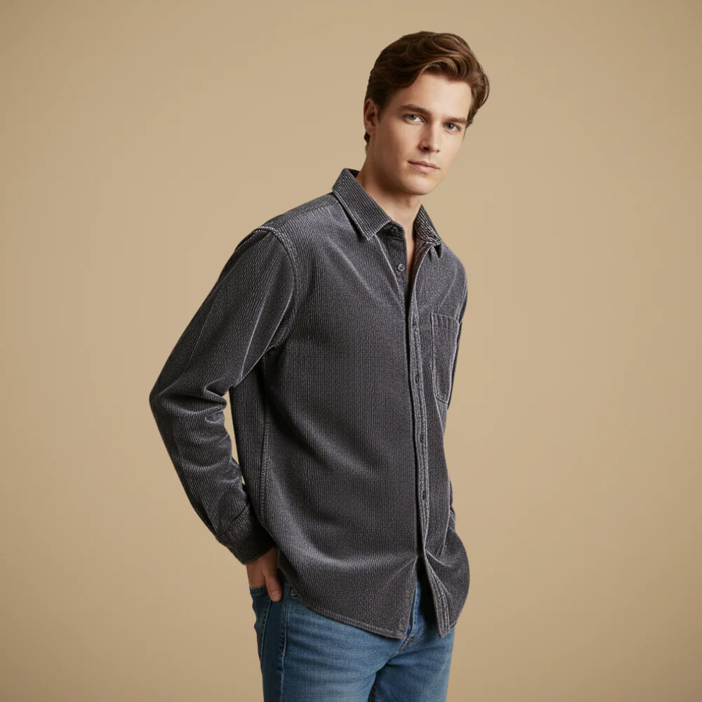 Men's corduroy casual long sleeve shirt
