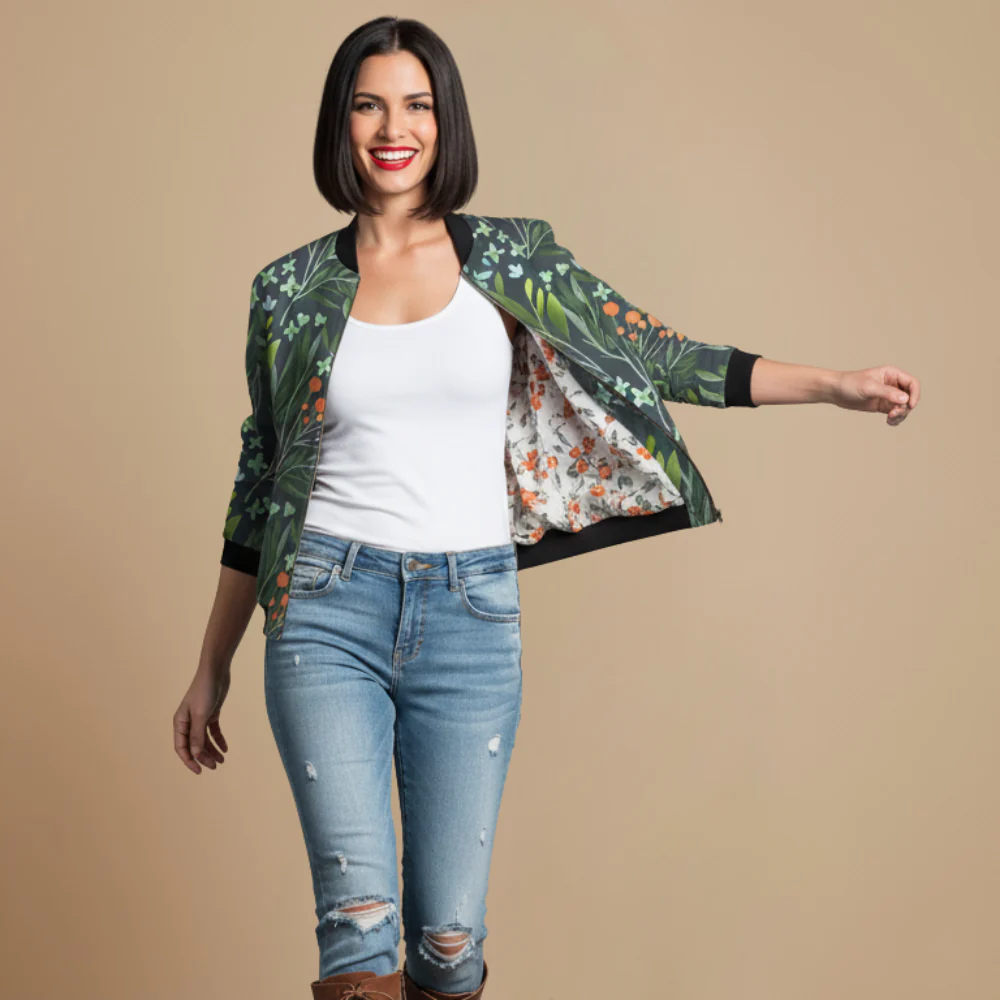 Women's printed patterned zip bomber jacket