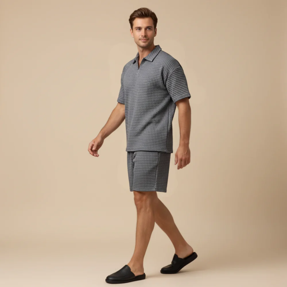 Men's quarter zip collar short sleeved and short set