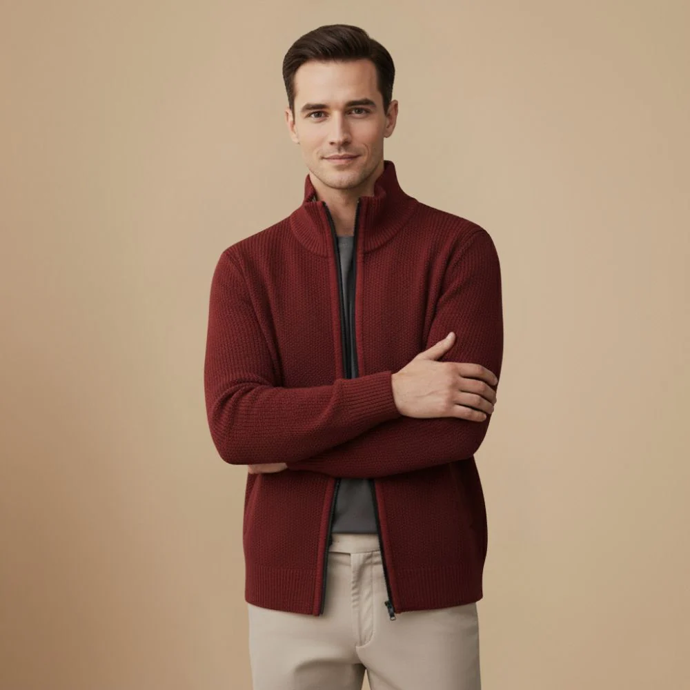 Men's full zip knitted thermal jacket