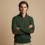 Men's stand collar pullover with elbow patches