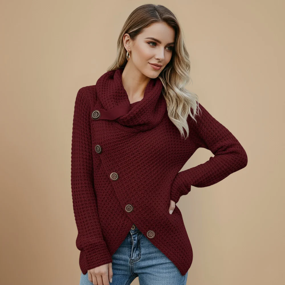 Women's asymmetrical long sleeve knitted sweater