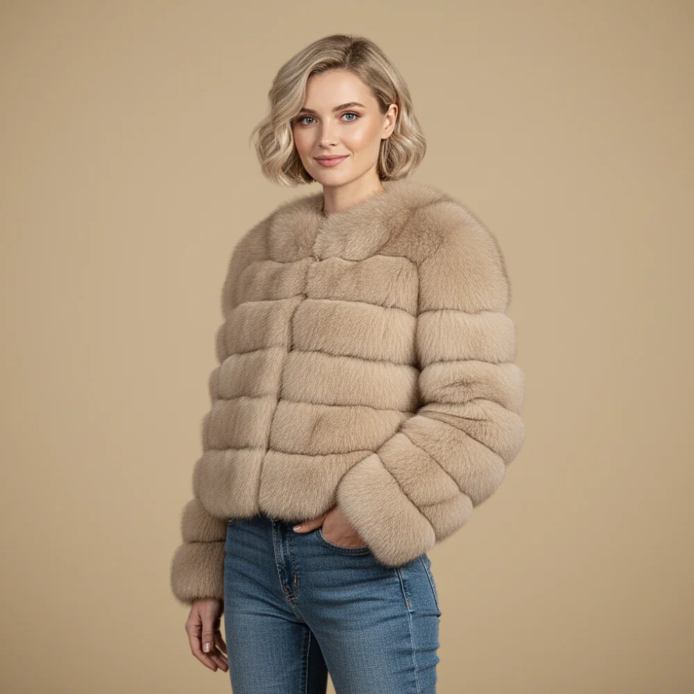 Women's long sleeve winter fur jacket