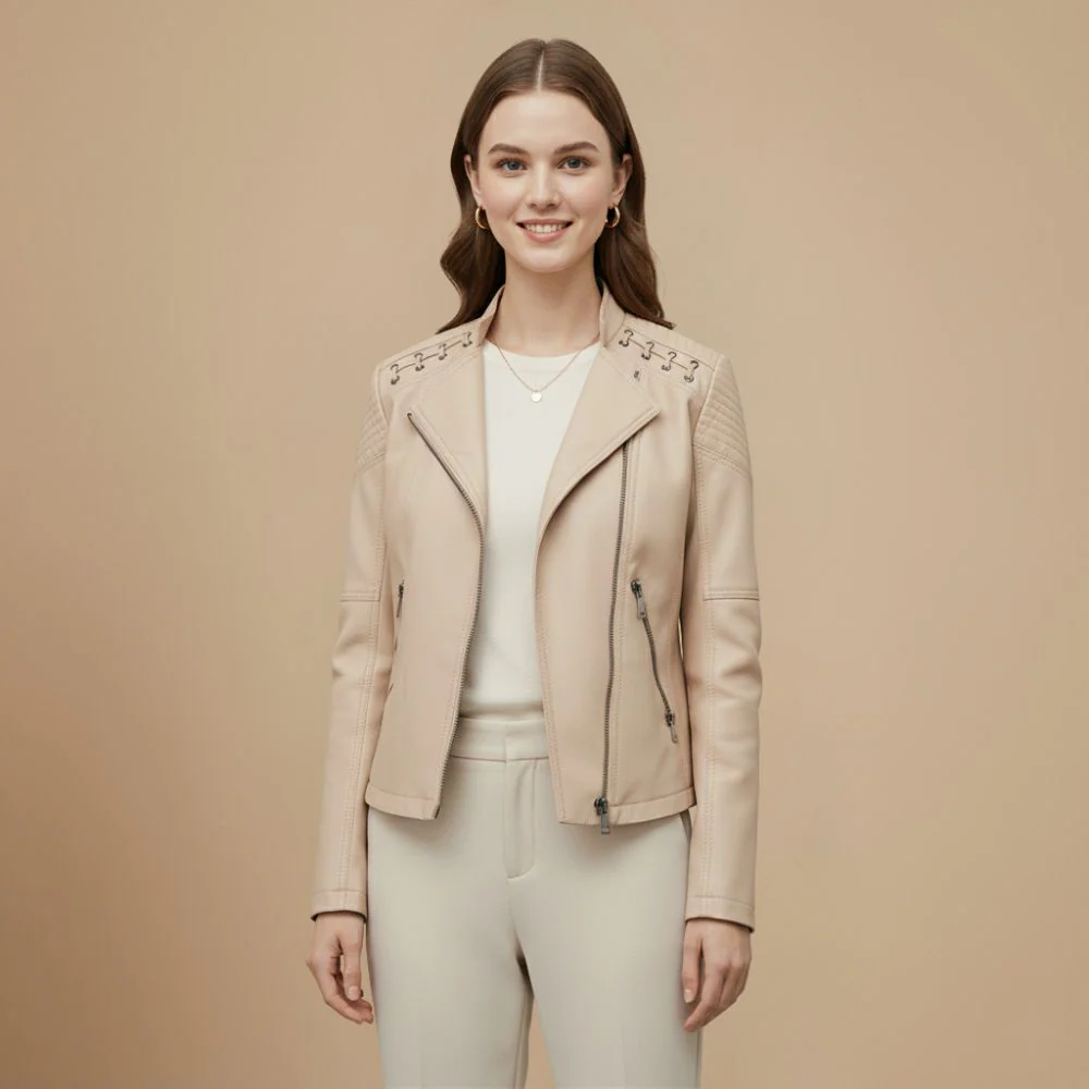 Women's cropped biker jacket with pockets