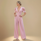 Women's wide leg jumpsuit with puff sleeves