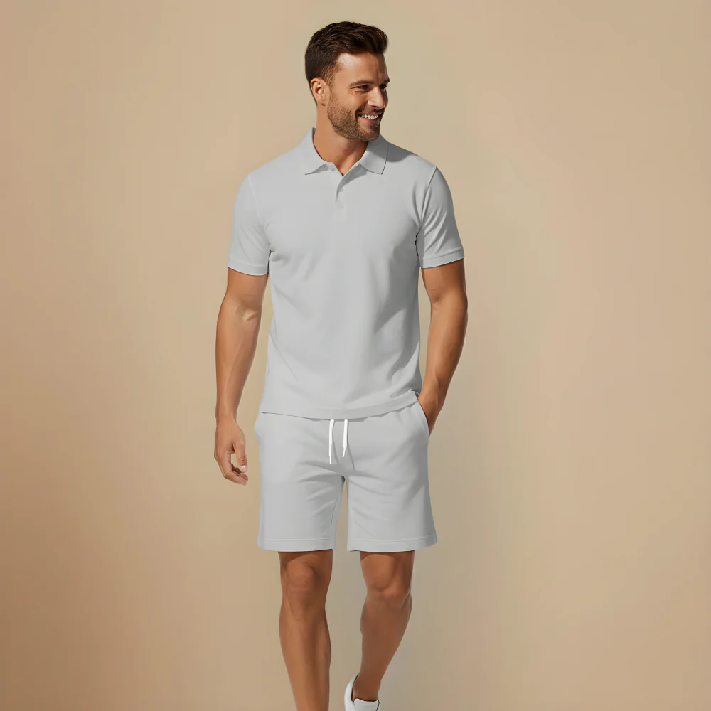 Men's casual button two-piece polo set