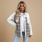 Women's checked pattern casual denim jacket