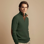 Men's stand collar pullover with elbow patches