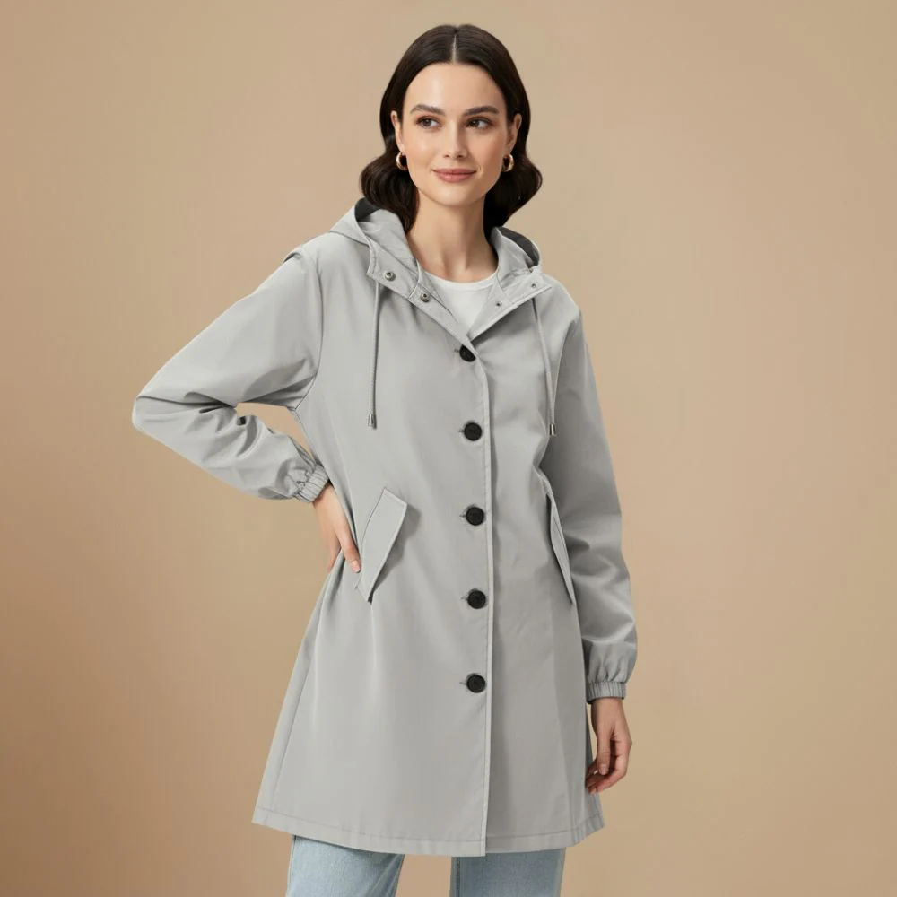 Women's mid length hooded windbreaker