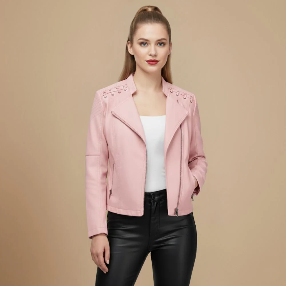 Women's cropped biker jacket with pockets