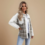 Women's checked pattern casual denim jacket