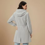 Women's mid length hooded windbreaker