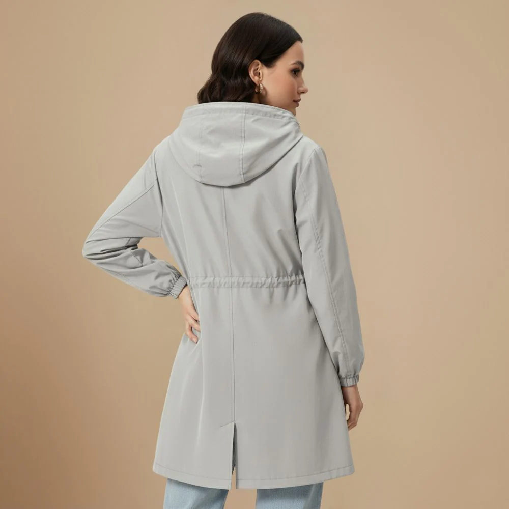 Women's mid length hooded windbreaker