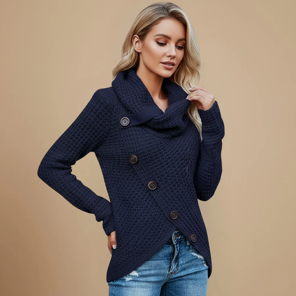 Women's asymmetrical long sleeve knitted sweater