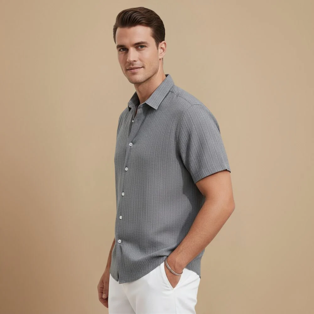 Men’s short sleeve button-front polo shirt