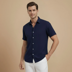 Men’s short sleeve button-front polo shirt